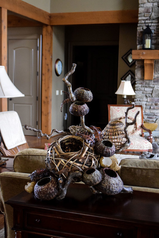 contemporary basketry, art basket, woven sculpture, organic sculpture, sofa table sculpture