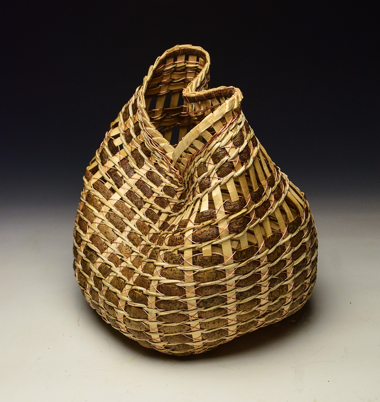 art basket, bark and wire basket, mimosa bark, poplar bark, copper wire, freeform basket, contemporary basketry by Matt Tommey