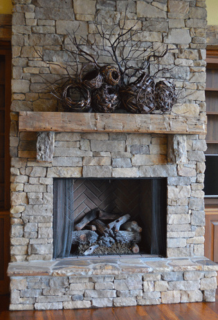 Baskets And Branches As Fireplace Mantel Art