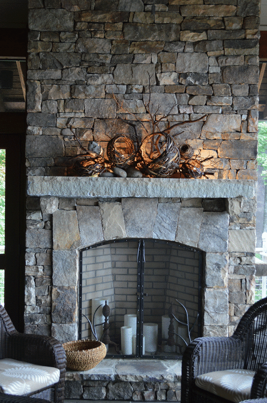 3 Baskets On A Hearth Being Used As Fireplace Sculptures
