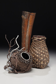 Baskets With A Large Reed As Rustic Sculptures