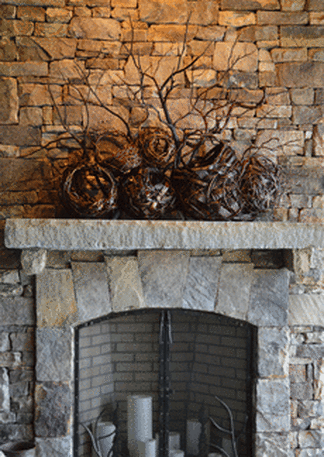 Baskets On A Slate Slab As Fireplace Mantel Decorating Ideas